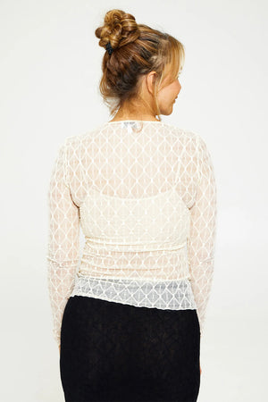 Geo Lace Crew Long Sleeve - Off White