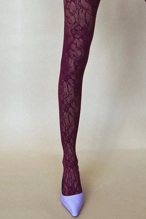 Lace Tights - Burgundy