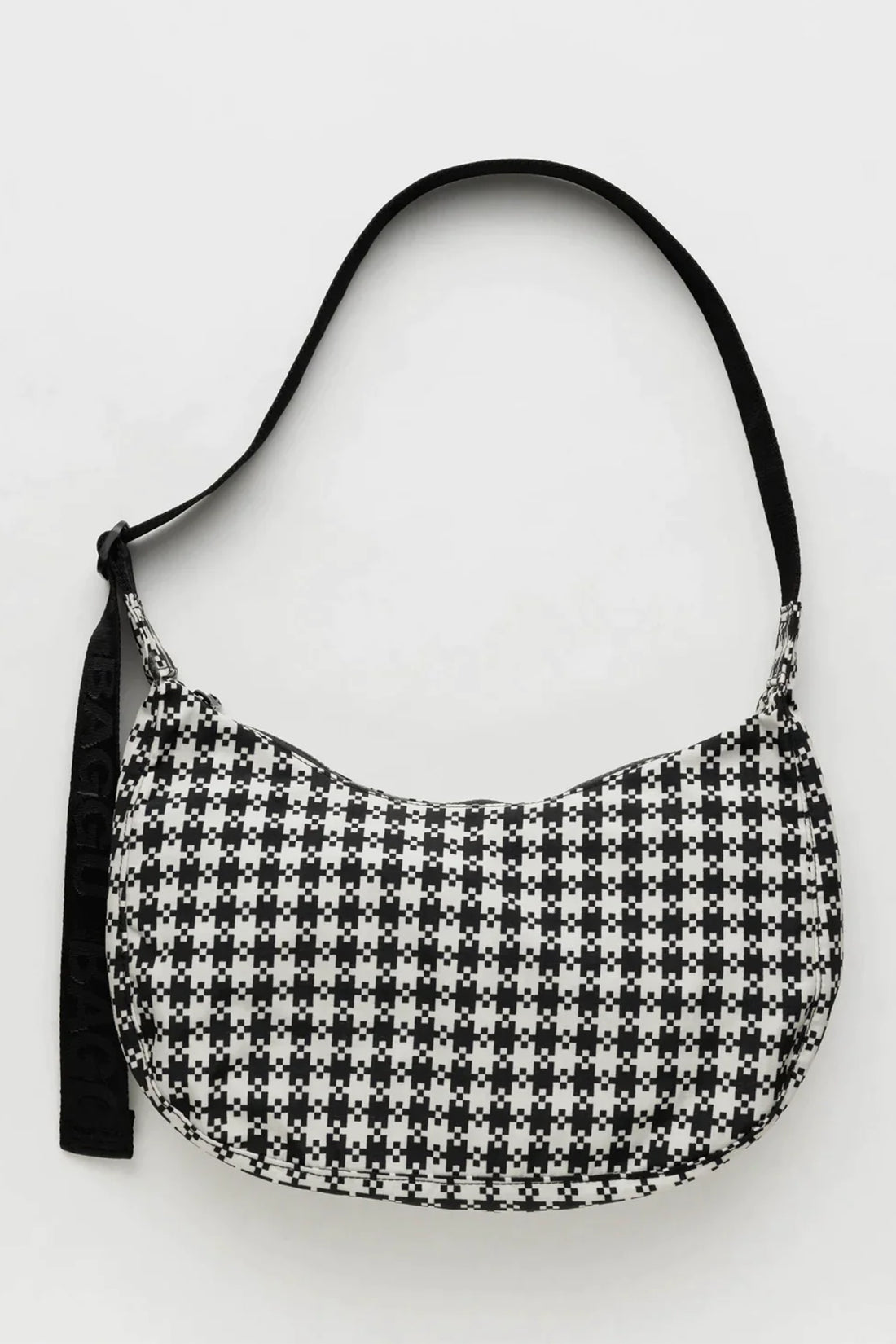 Medium Nylon Crescent Bag - Black & White Gingham
