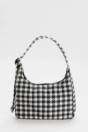Mini Nylon Shoulder Bag - Black & White Pixel Gingham