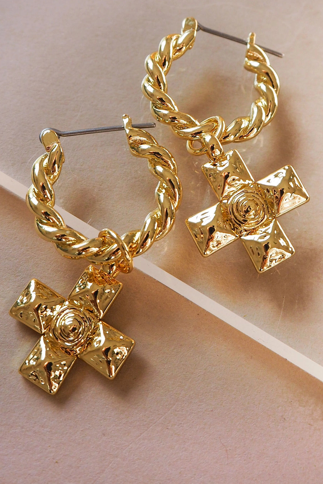 Molten Cross Twisted Hoops - Gold