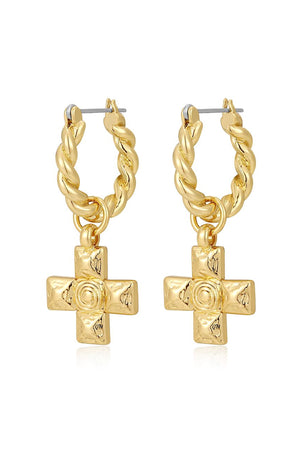 Molten Cross Twisted Hoops - Gold