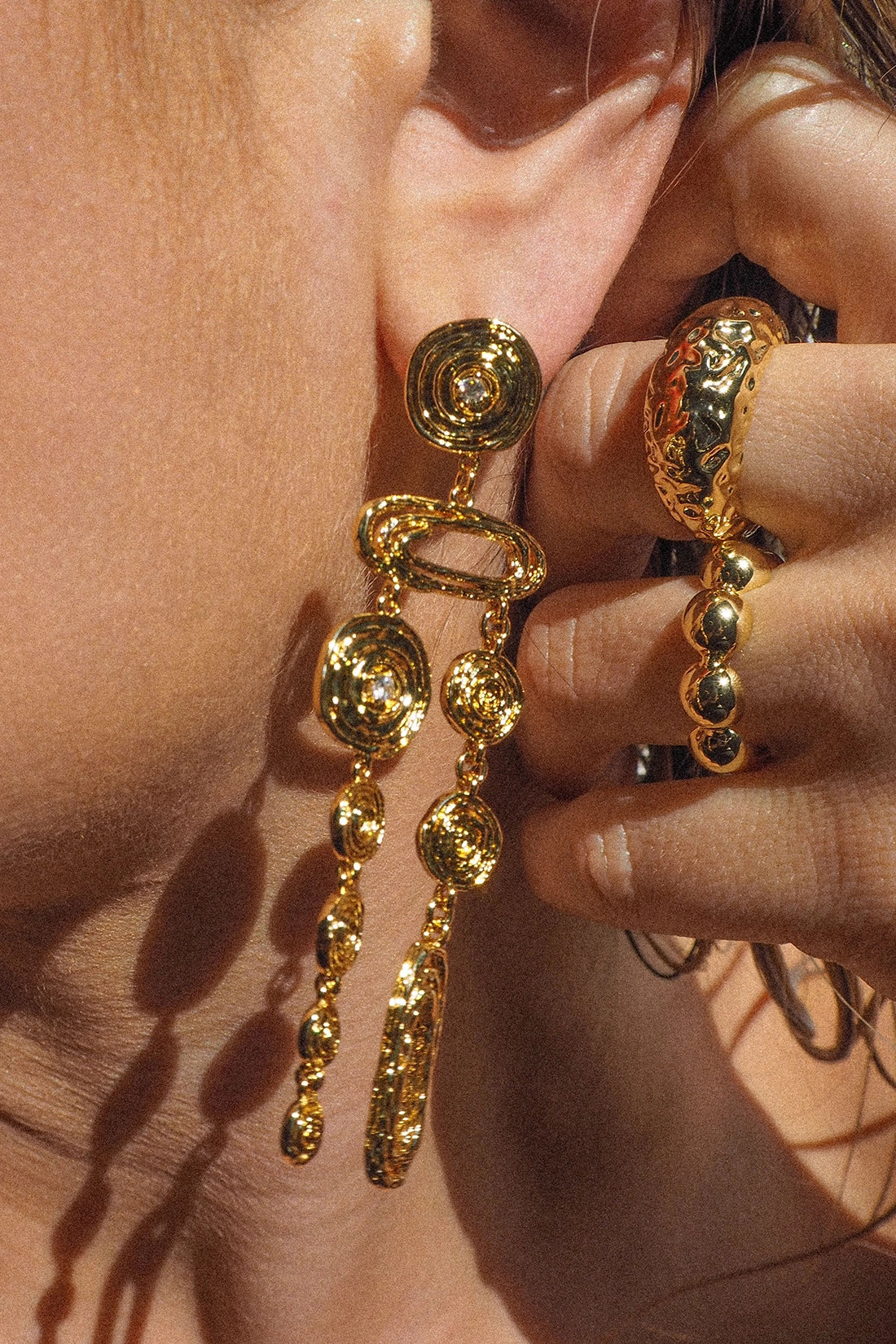 Molten Disc Statement Earrings - Gold