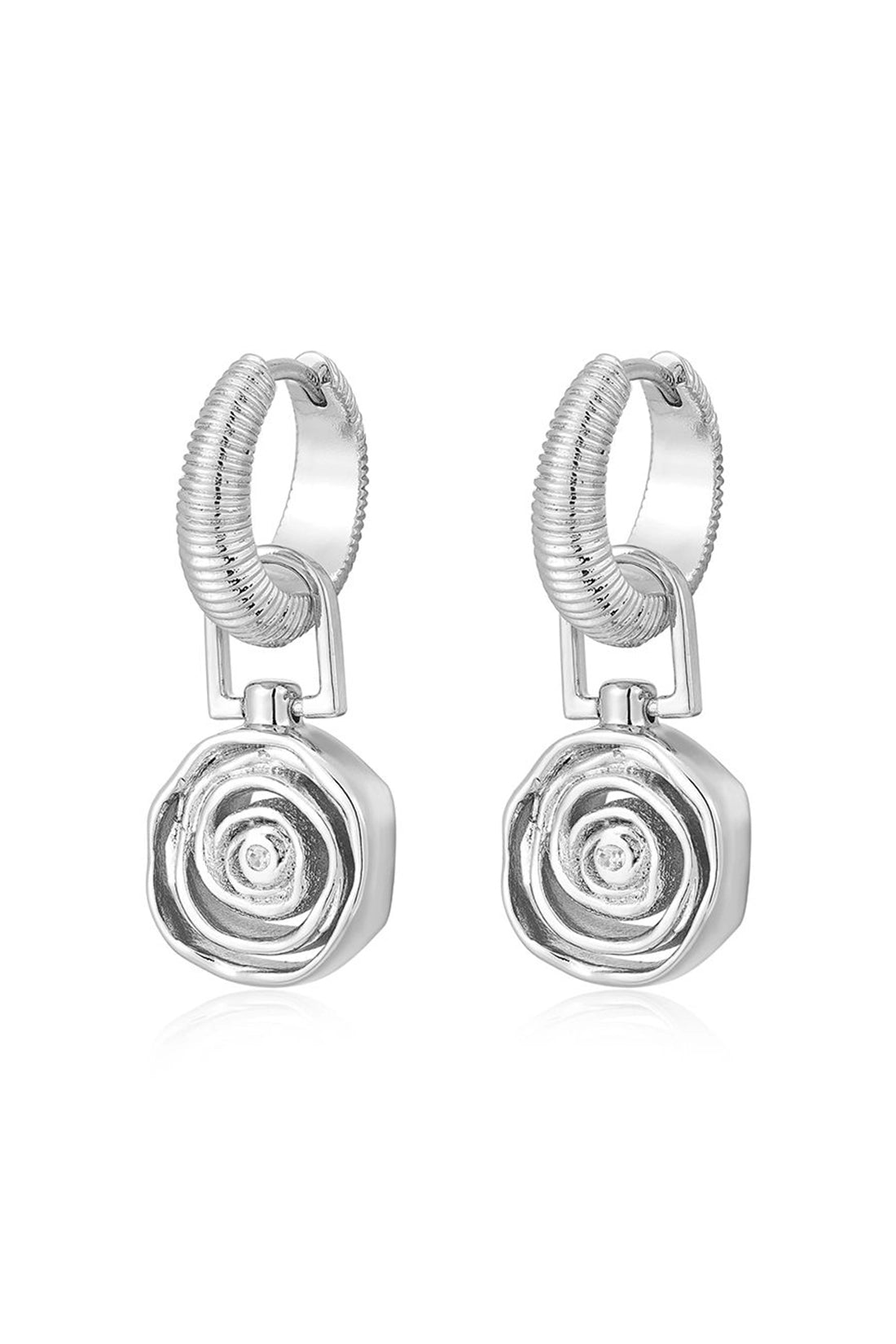 Rosette Coil Charm Hoops - Silver
