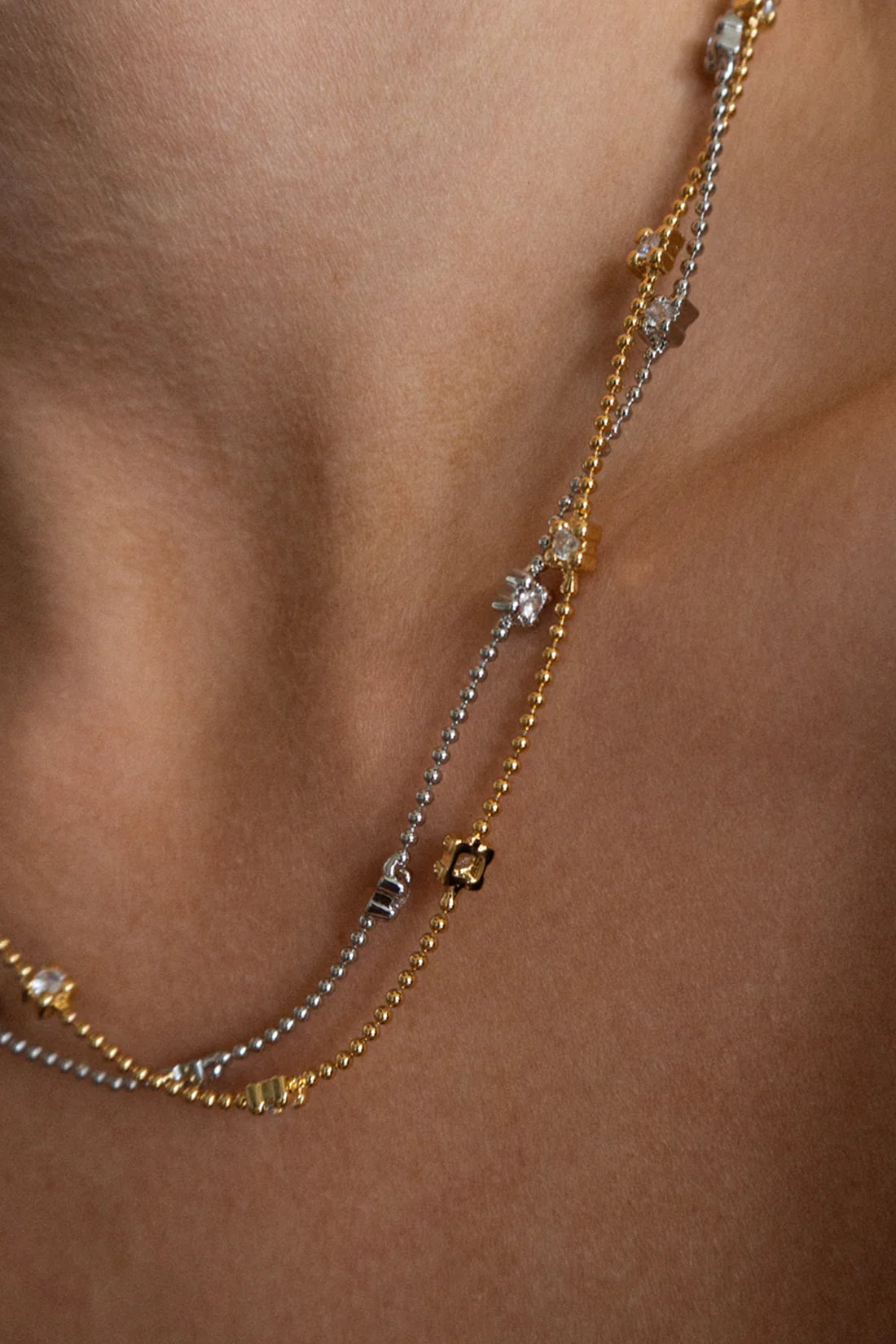 Bezel Charm Beaded Necklace - Gold