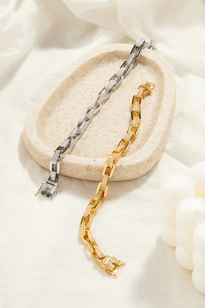 Boxy Pave Chain Bracelet - Silver