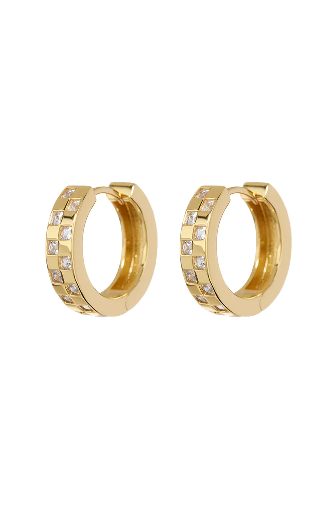 Checkerboard Pave Hoops - Gold