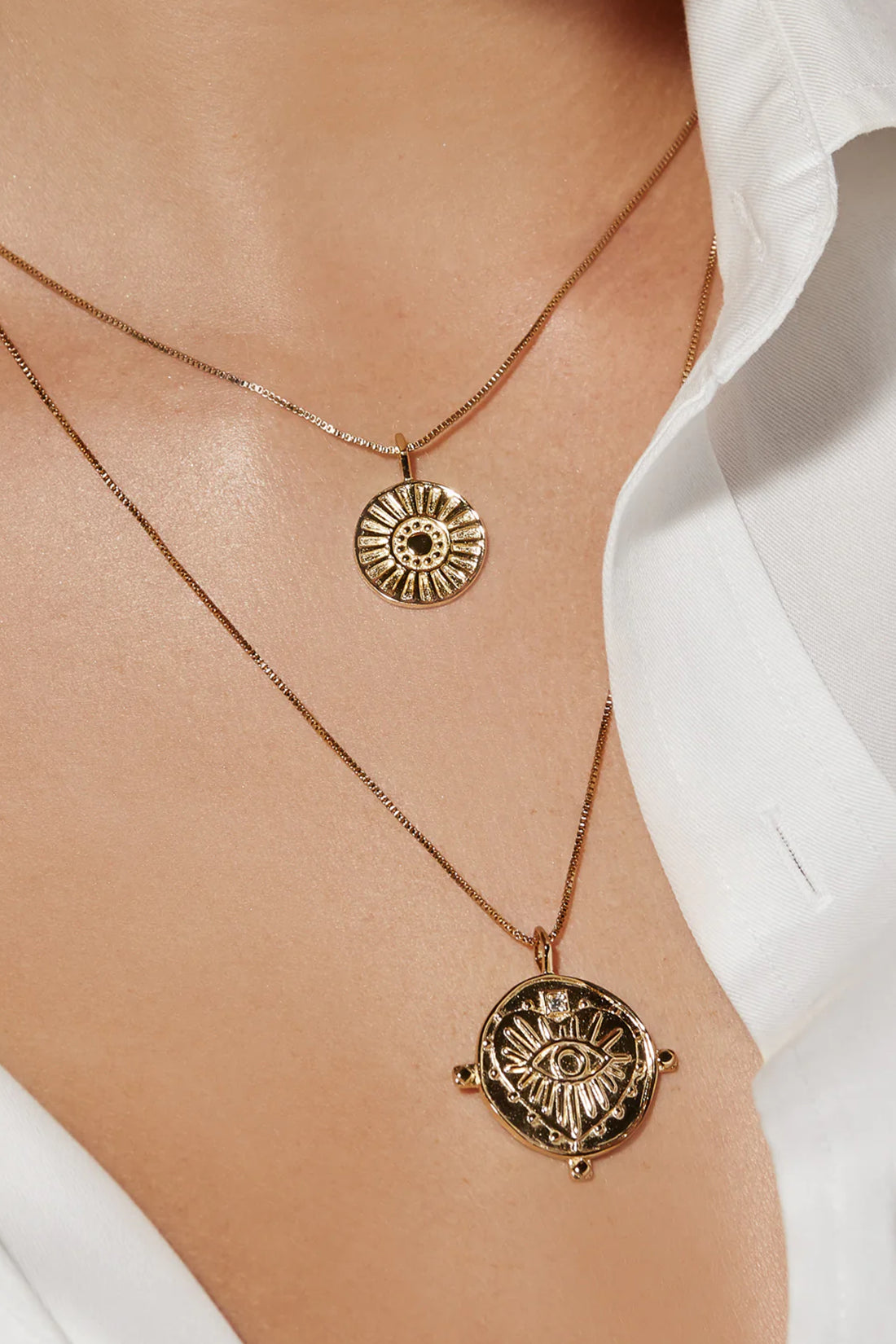 The Evil Eye Double Coin Necklace - Silver
