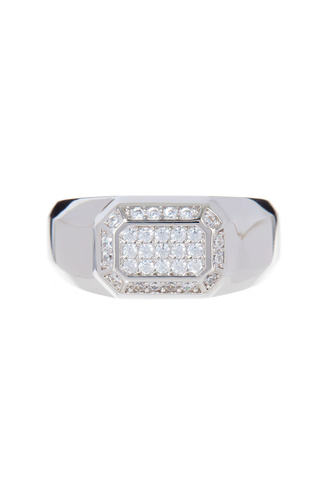 Faceted Diamond Signet Ring- Silver