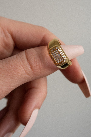 Faceted Diamond Signet Ring- Gold