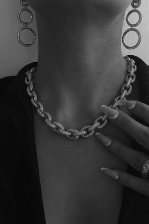 Ozzie Pave Chain Necklace- Silver