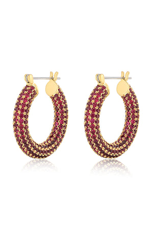 Pave Baby Amalfi Hoops - Ruby Red