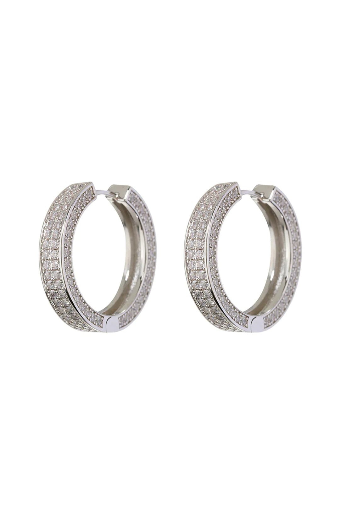 Pave Coco Hinge Hoops- Silver