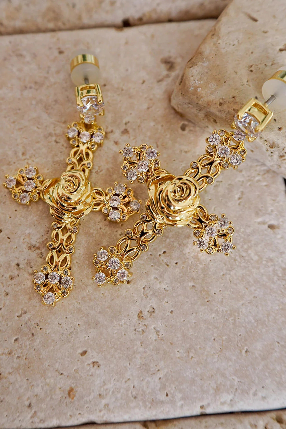 The Rosa Cross Statement Earrings - Gold