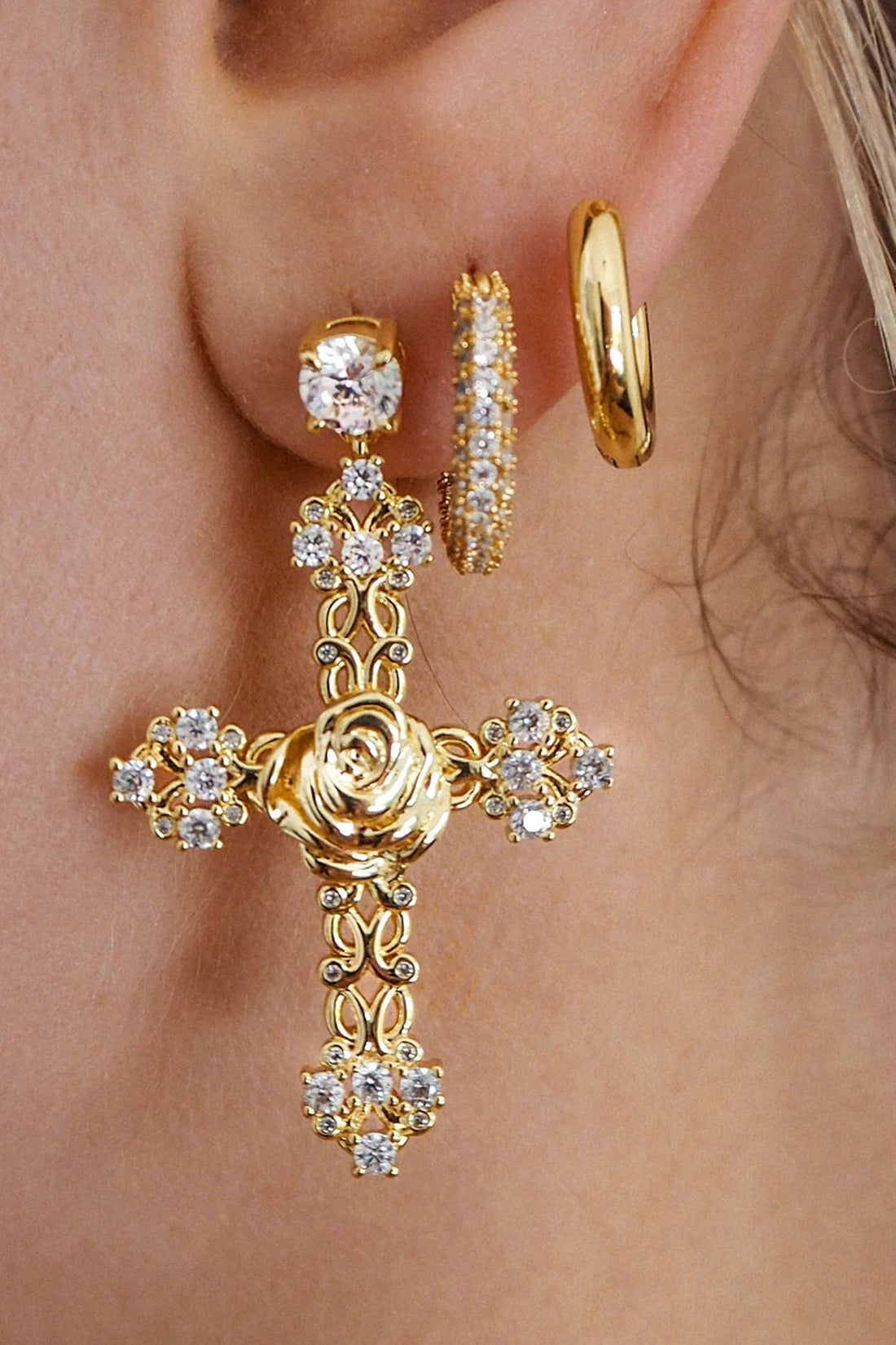 The Rosa Cross Statement Earrings - Gold