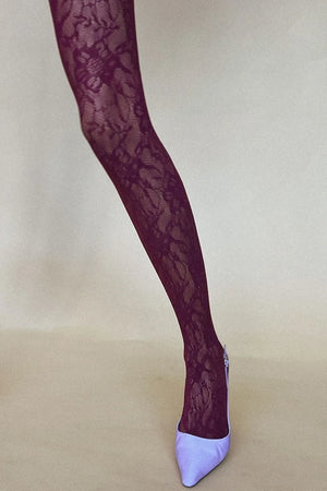 Lace Tights - Burgundy