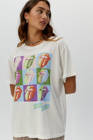 Rolling Stones 9 Licks Boyfriend Tee- Vintage White