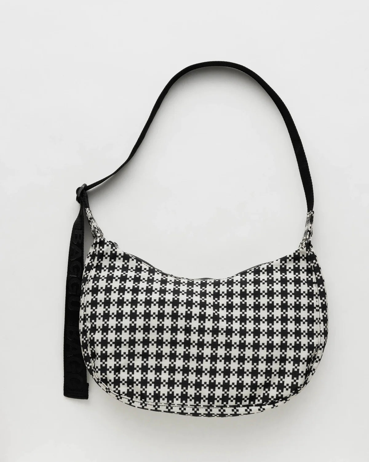 Medium Nylon Crescent Bag - Black & White Gingham