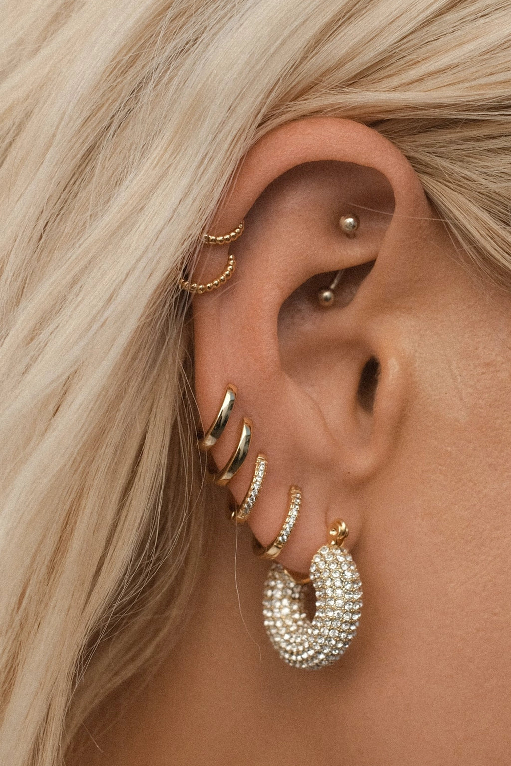 Pave Mini Donut Hoops - Gold