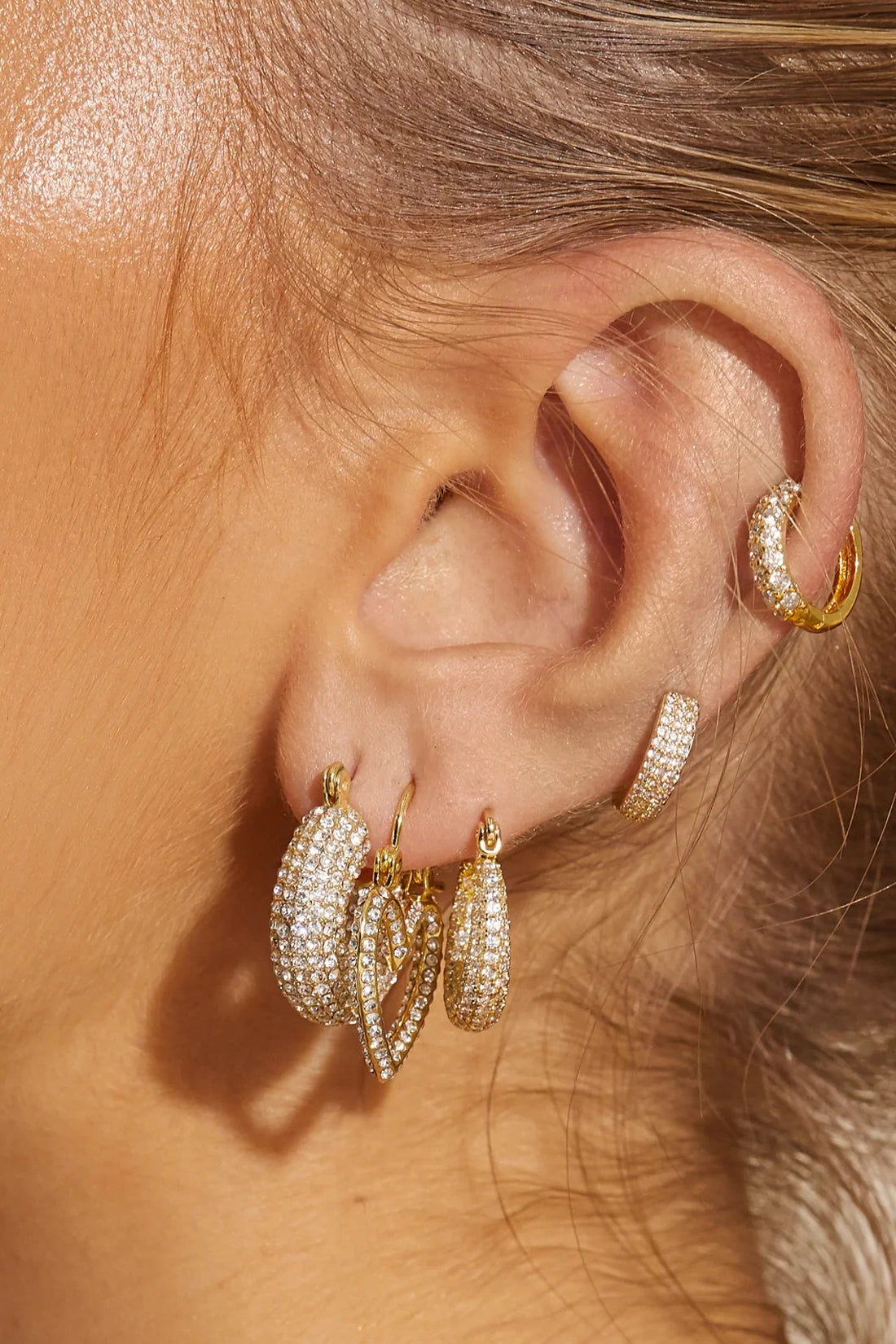 Pave Mini Donut Hoops - Gold